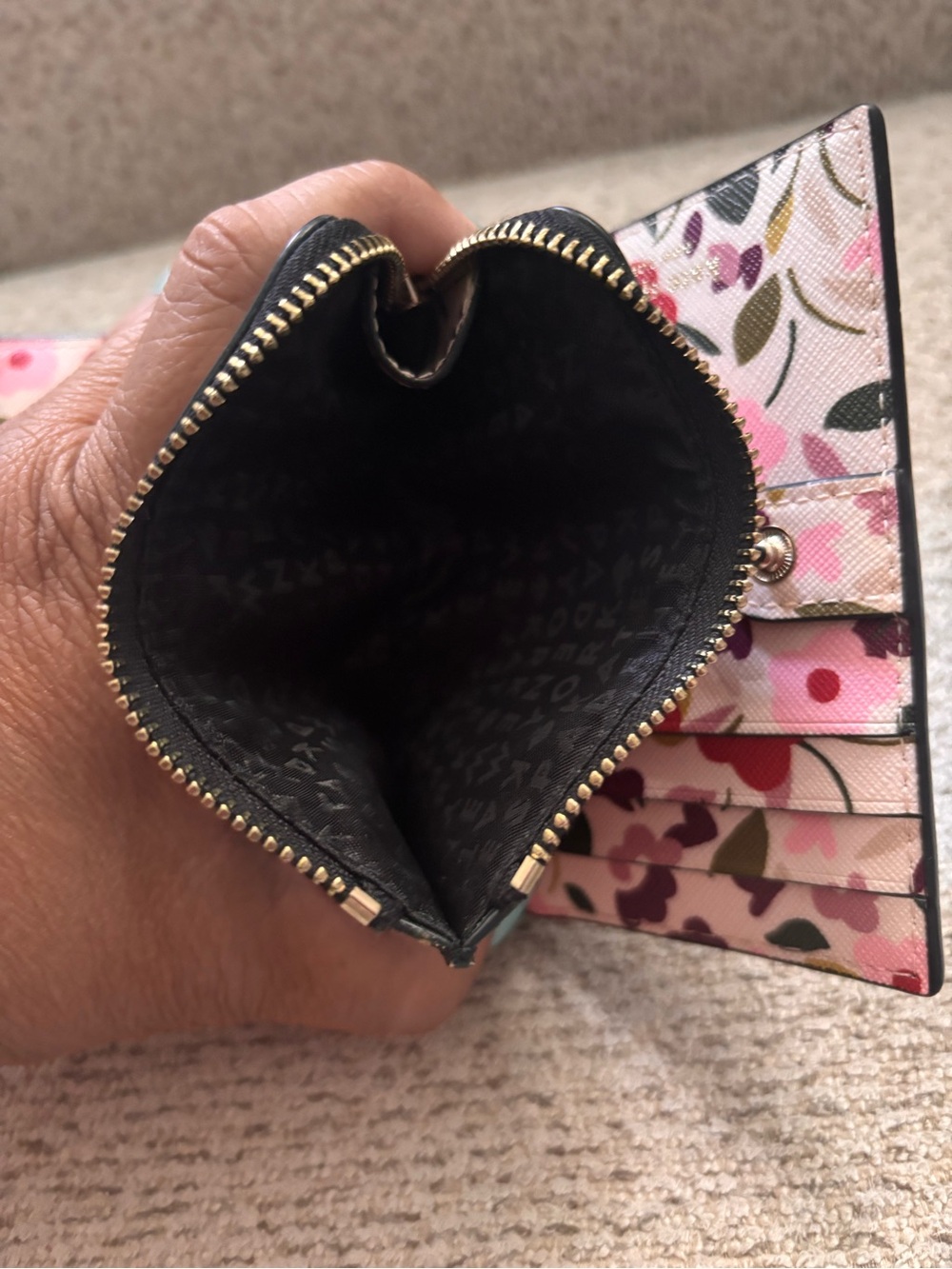 kate spade Black Floral Zip Around Wallet with Pink & Red Blooms - Picture 5 of 12